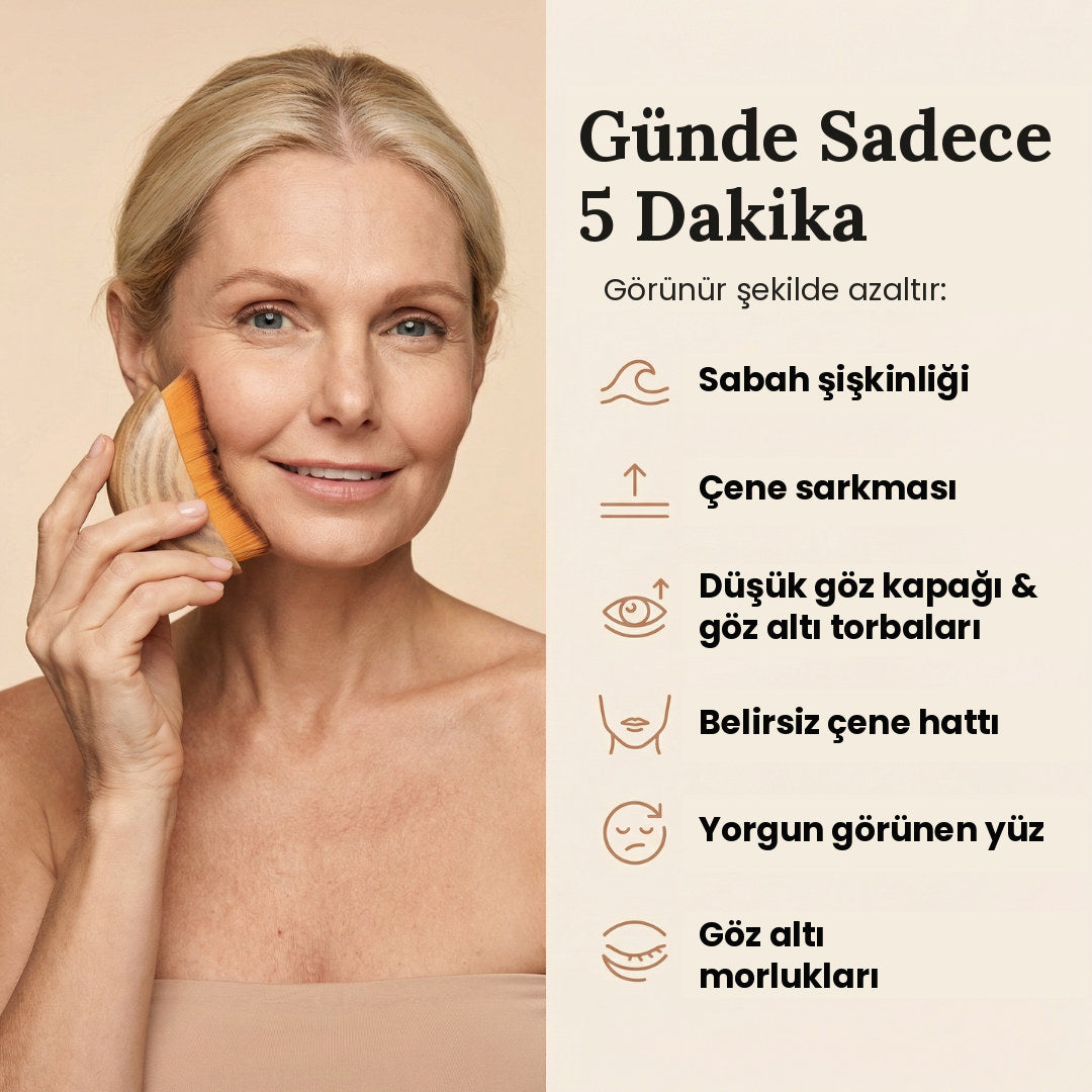 Cildoss lenfatik yüz fırçası ile günde 5 dakikada elde edilen faydalar: sabah şişkinliği, çene sarkması, göz altı torbaları azalır